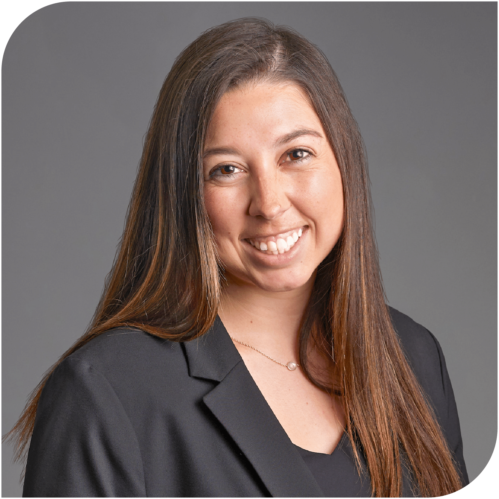Isabella Washka, Fraser Stryker Summer Associate, wearing a black suit jacket and a black shirt.